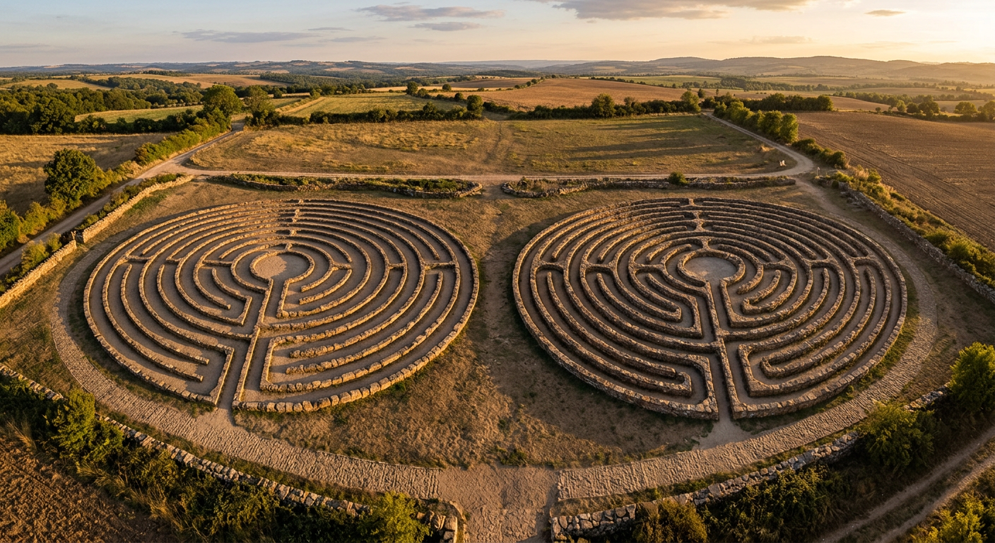 Aerial view of two geometric patterns contrasting simple and complex composite chart calculator methods