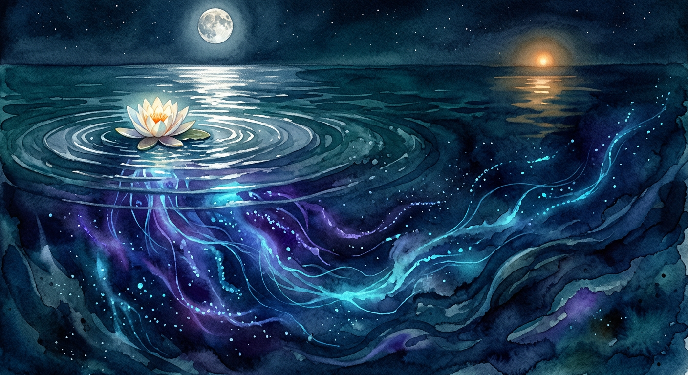 Scorpio woman compatibility — deep moonlit ocean with water signs and Pluto symbolism
