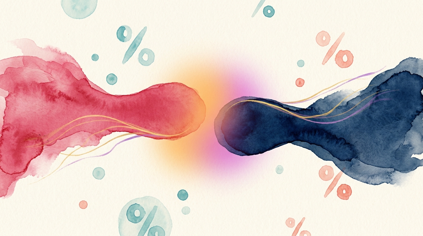 Abstract watercolor art showing two shapes merging — Love Calculator compatibility testing concept