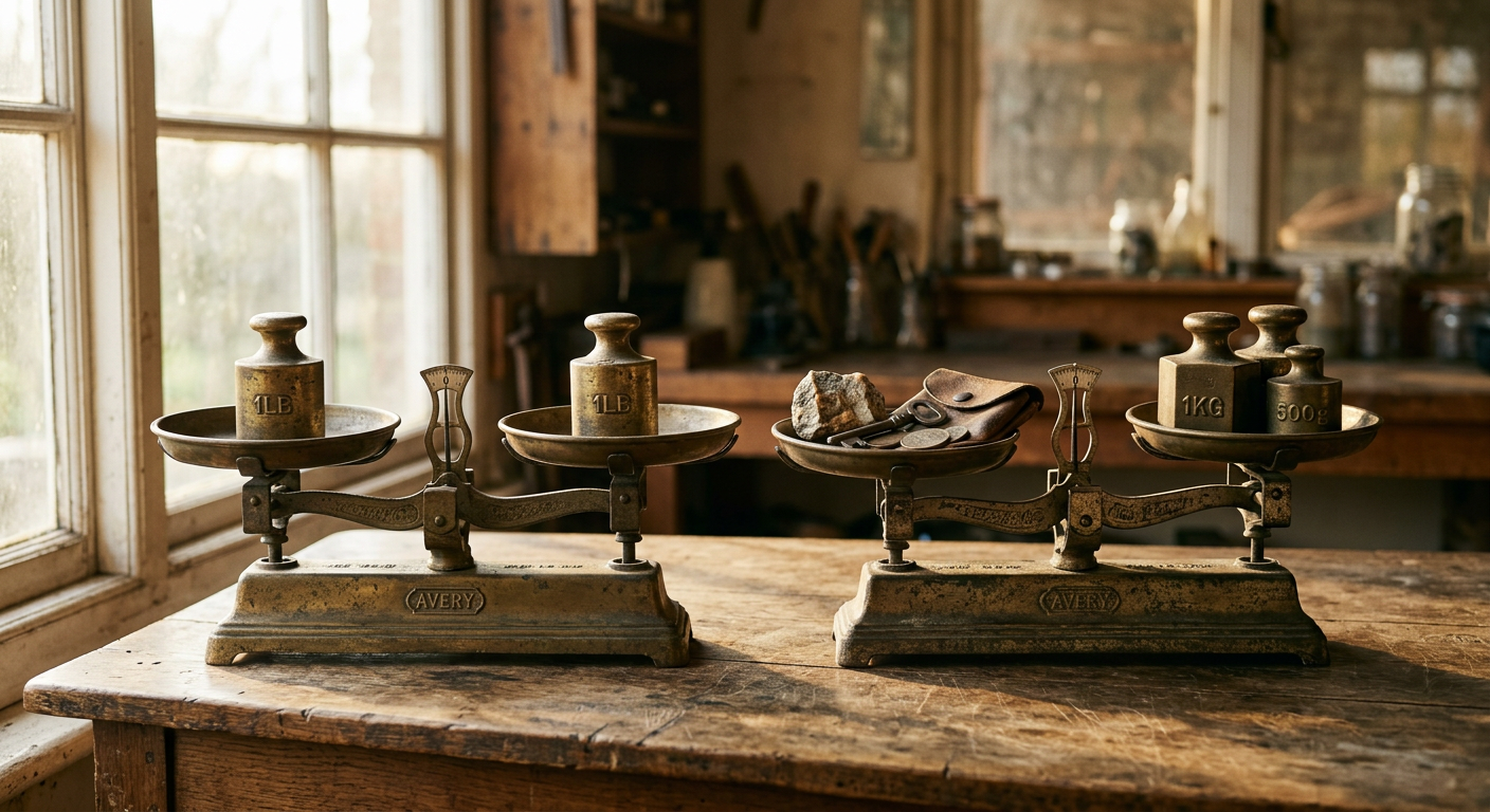 Two antique balance scales showing different results — Libra synastry versus sun sign compatibility