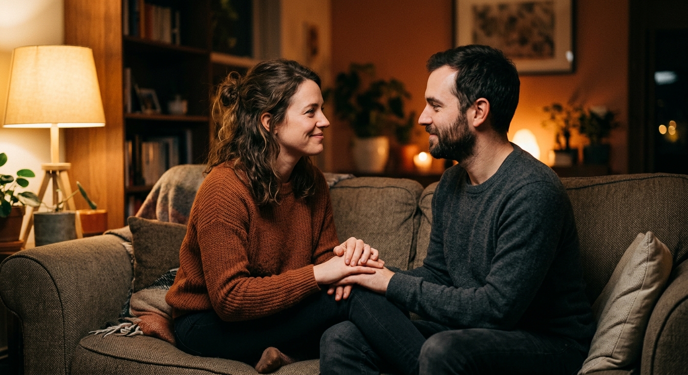 Couple sharing an intimate emotional moment, Cancer Moon and Taurus Moon synastry
