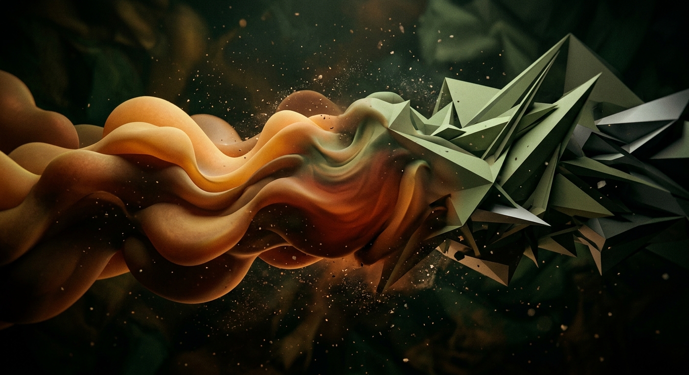 Abstract earth-tone forms representing Taurus Venus warmth and Virgo Mercury precision merging