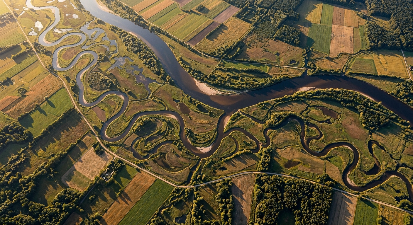 Aerial view of two rivers merging symbolizing Love Calculator name compatibility and soulmate matching