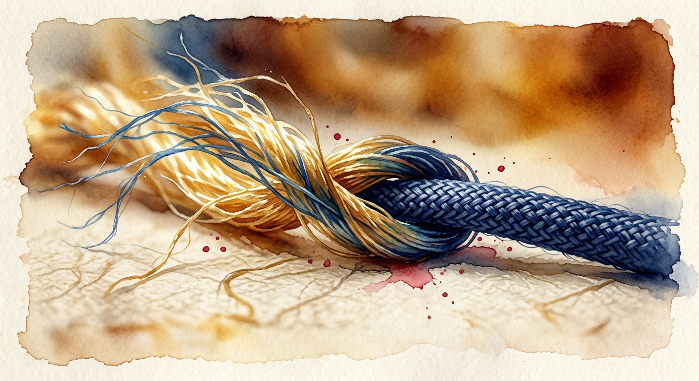 Twin flame bond and soulmate durability shown through intertwined threads — attachment theory visual